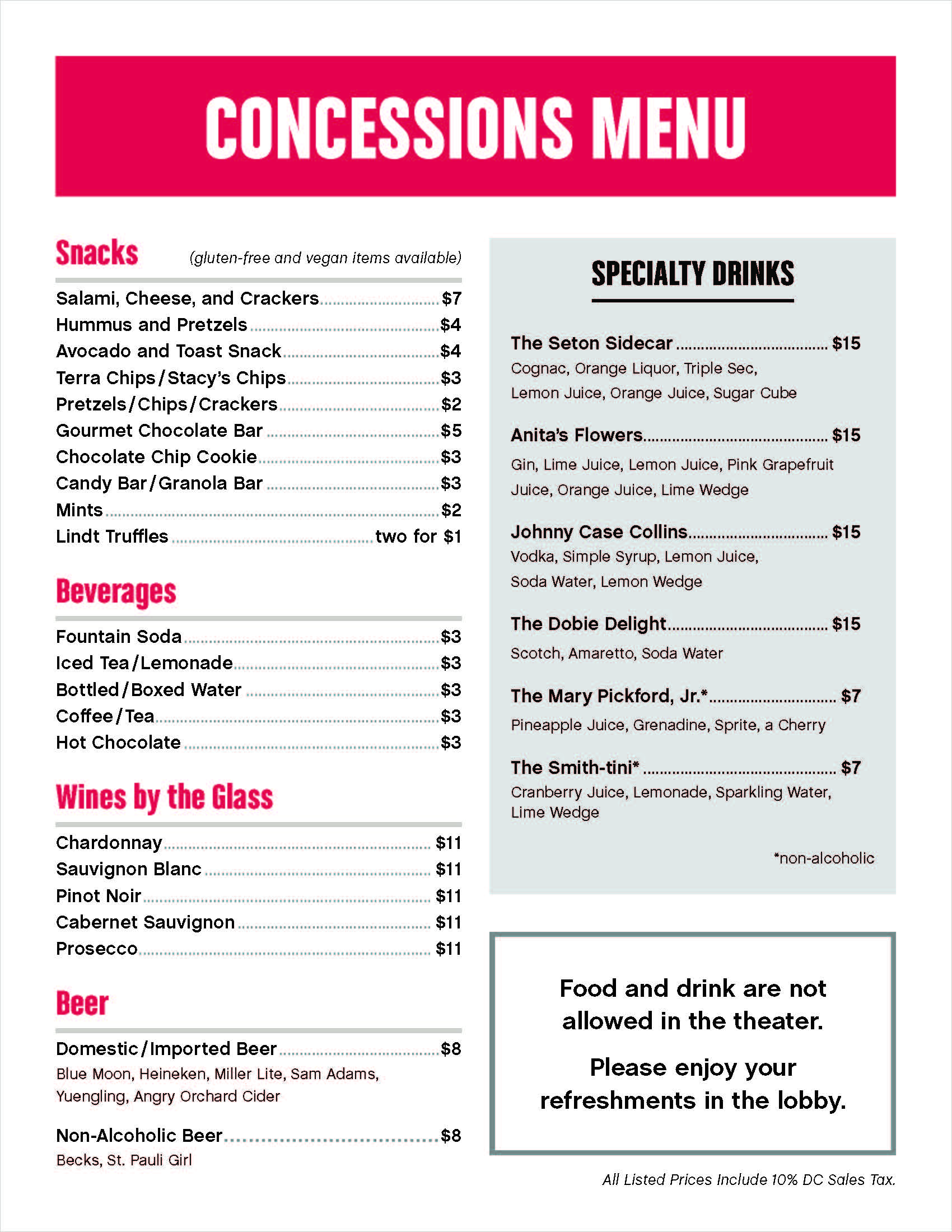 concessions menu.