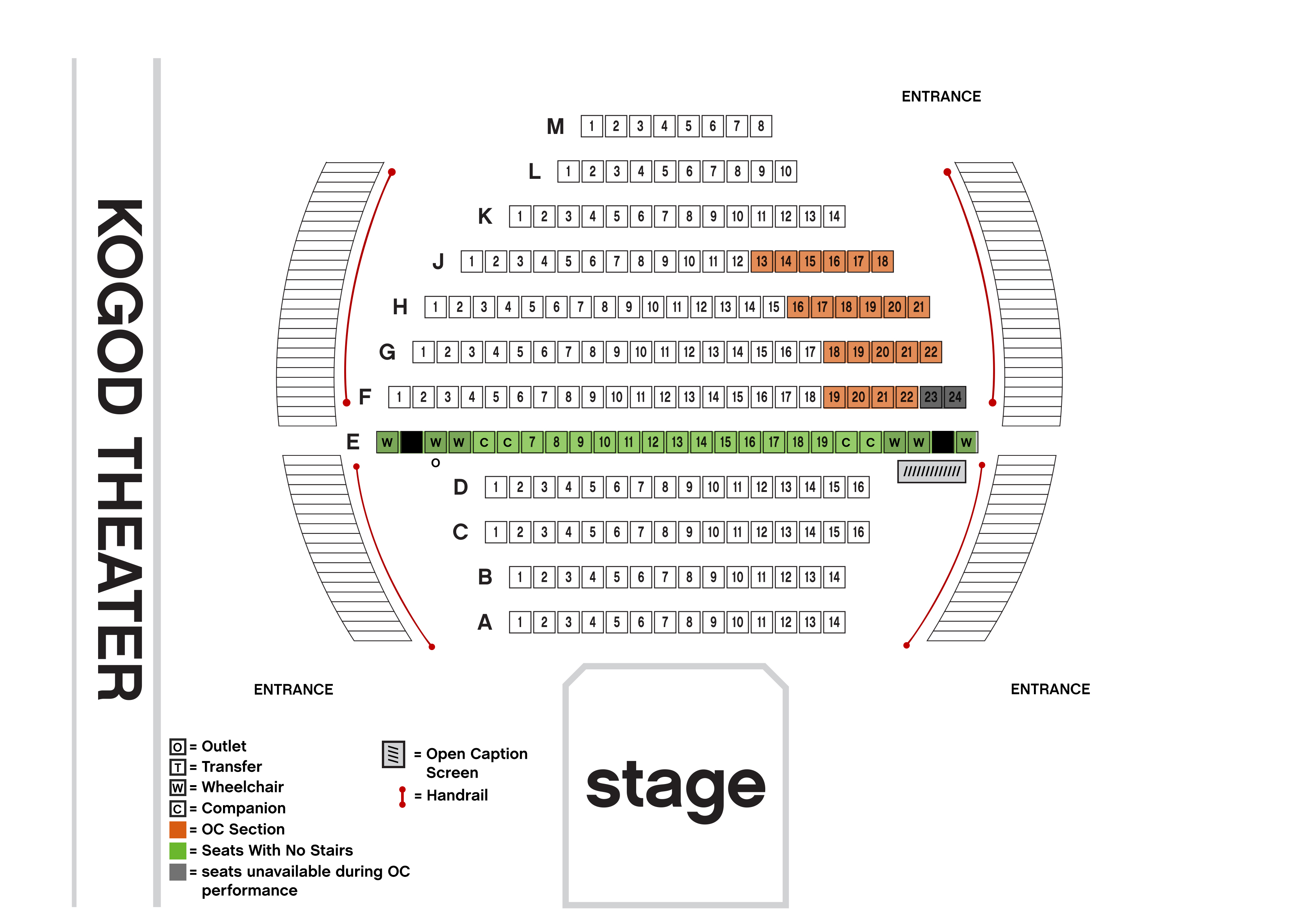 Map highlighting accessible seating within the Kogod theater.